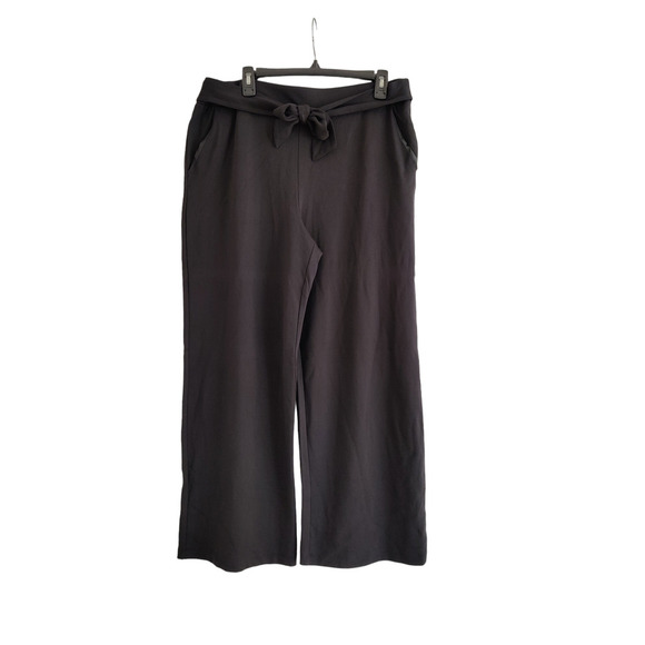 Cato High Rise Pull On Belted Knitted Pants Black Casual Cropped Wide Leg Size L - Picture 1 of 9